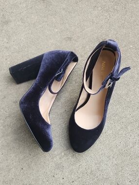 Nine West Navy Velvet  Block Heel Pumps